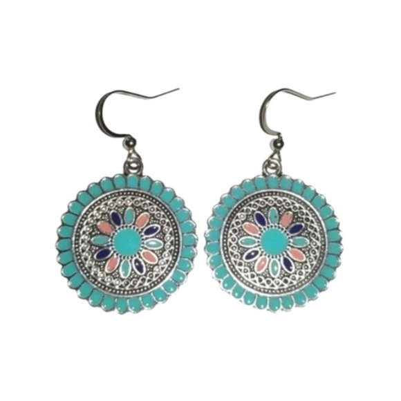 Boho Mandala Earrings (teal) - Picture 1 of 3
